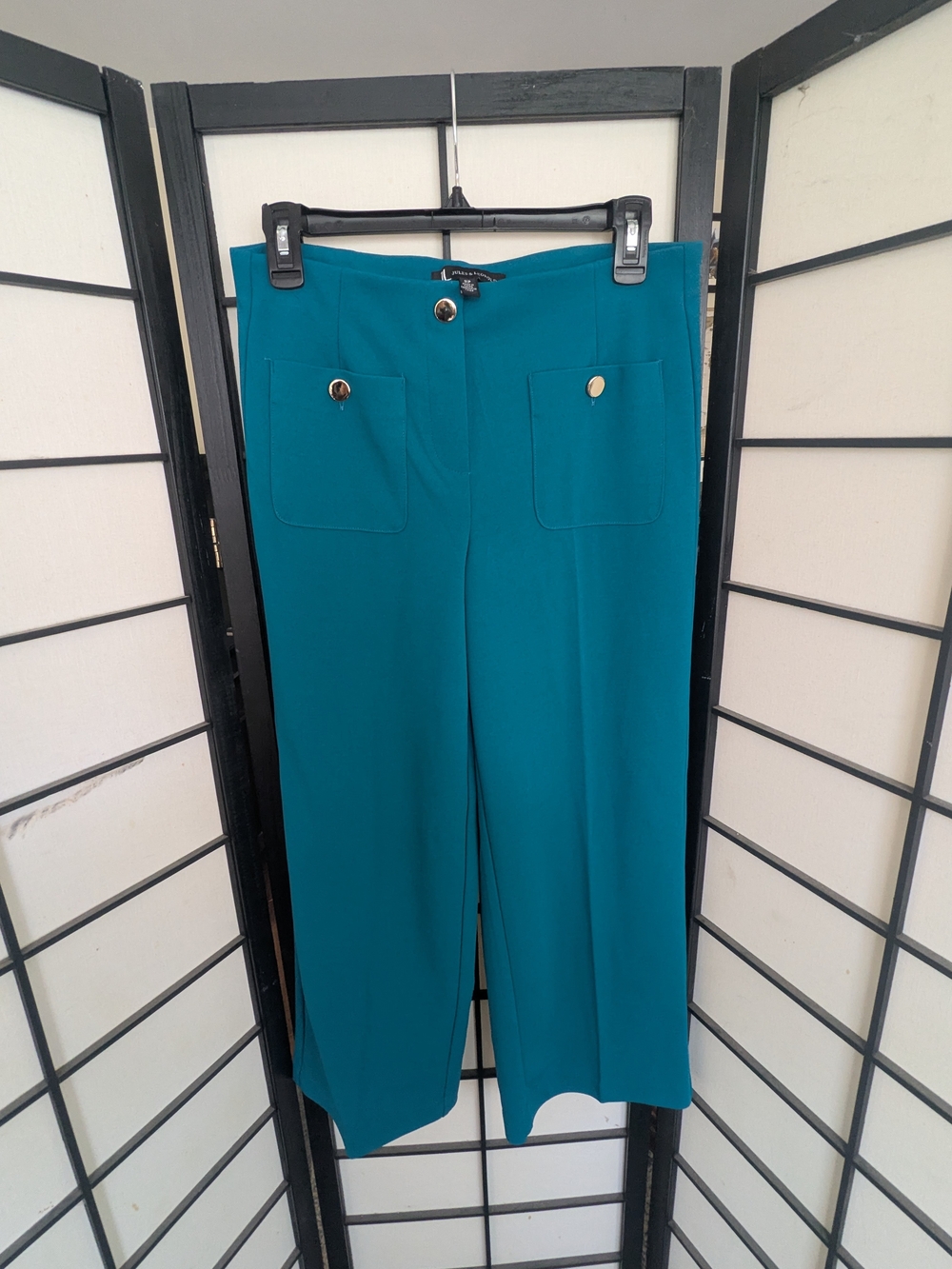 Jules & Leopold Teal Wide-Leg Pants with Front Patch Pockets